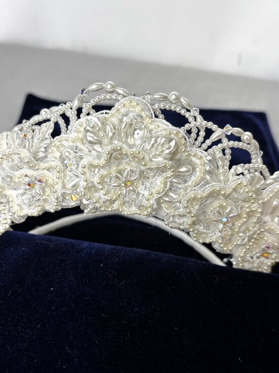 Bridal Beaded Floral White Crown Base Headband Frame EUC main image 8